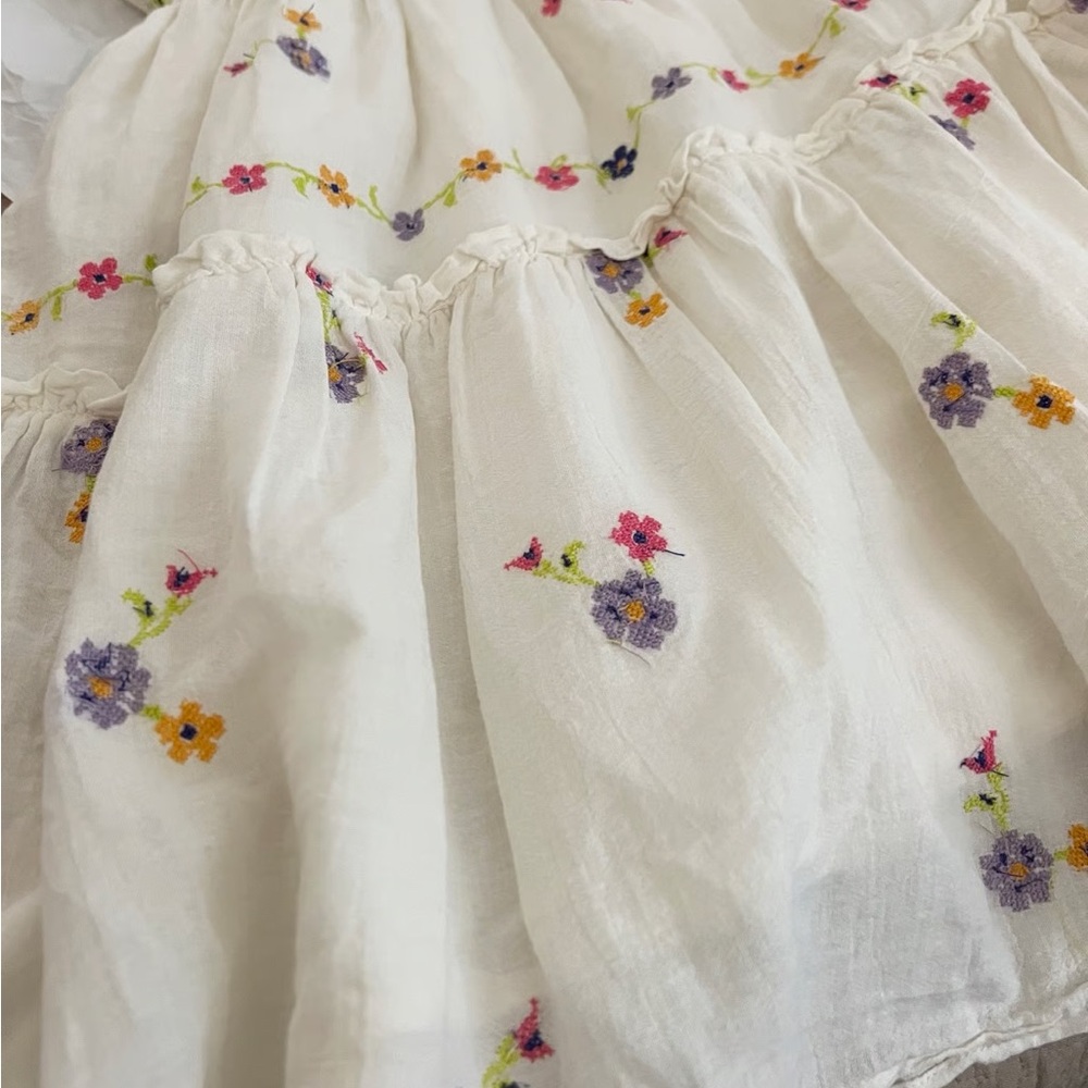 Girls Zara white Floral Boho Embroidered Kids Dress  size 9 cottagecore - Picture 3 of 4